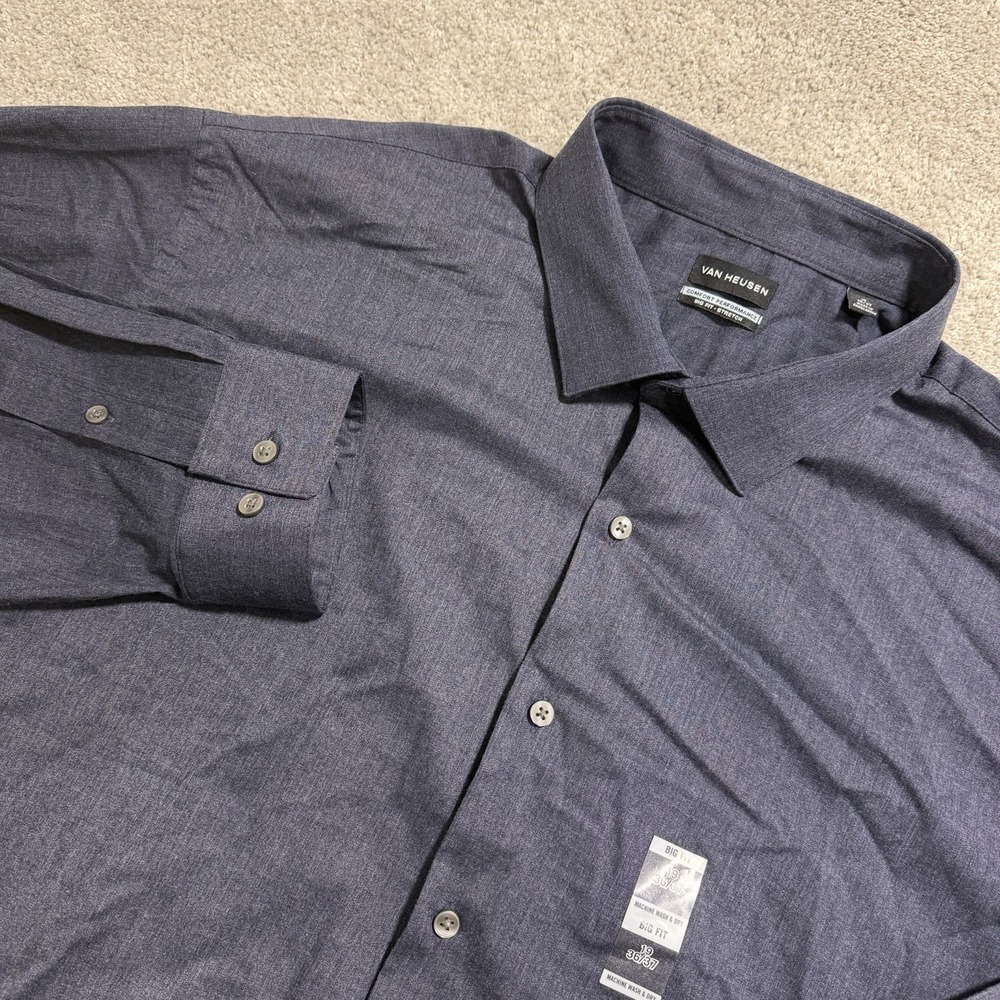 Van Heusen Big Fit Shirt Mens 19 36/37 Midnight Navy Comfort Performance‎ Button